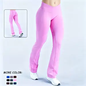 Vision Flares Women Gym Fashion Flared Pants Waist Cross Seamless Sports Leggings Fitness Wide-leg Trousers SoftMotion Straight Leg Bottoms Women's Mid-Waist Yoga Pants GYM Leggings Naked Feel Pilates Running Sports Trousers   alt gym clothes