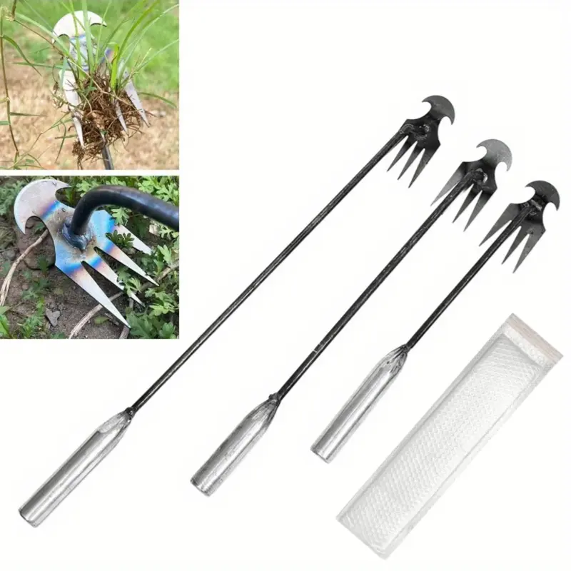 4-Teeth Manganese Steel Weed Puller Tool- Durable, Non-Stick Soil, Ideal for Weeding And Digging，Rooting Hoeing,Loosening Soil, Gardening Tools,Multi-Functional Weeding Shovel,Vegetable Planting