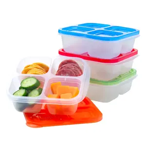 Reusable 4-Compartment Food Containers & Bento Lunch Boxes for School, Work, and Travel by Netrition (Set of 4)