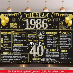 Retro Black Gold 40th Birthday Party Background Cloth, Black Gold 40th Birthday Banner, Retro 1986 Background Poster Photography Background, Polyester Material, Suitable for Photo Booth, Party, Birthday, Celebration, and Indoor/Outdoor Family Birthday