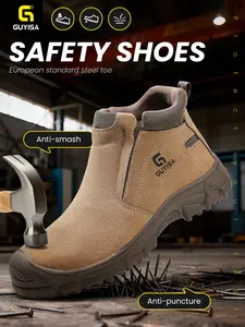 Men's Guyisa Steel Toe Safety Shoes, Fireproof Welding Work Boots, Breathable Leather, Soft Durable Rubber Sole, Easy Slip-On Design