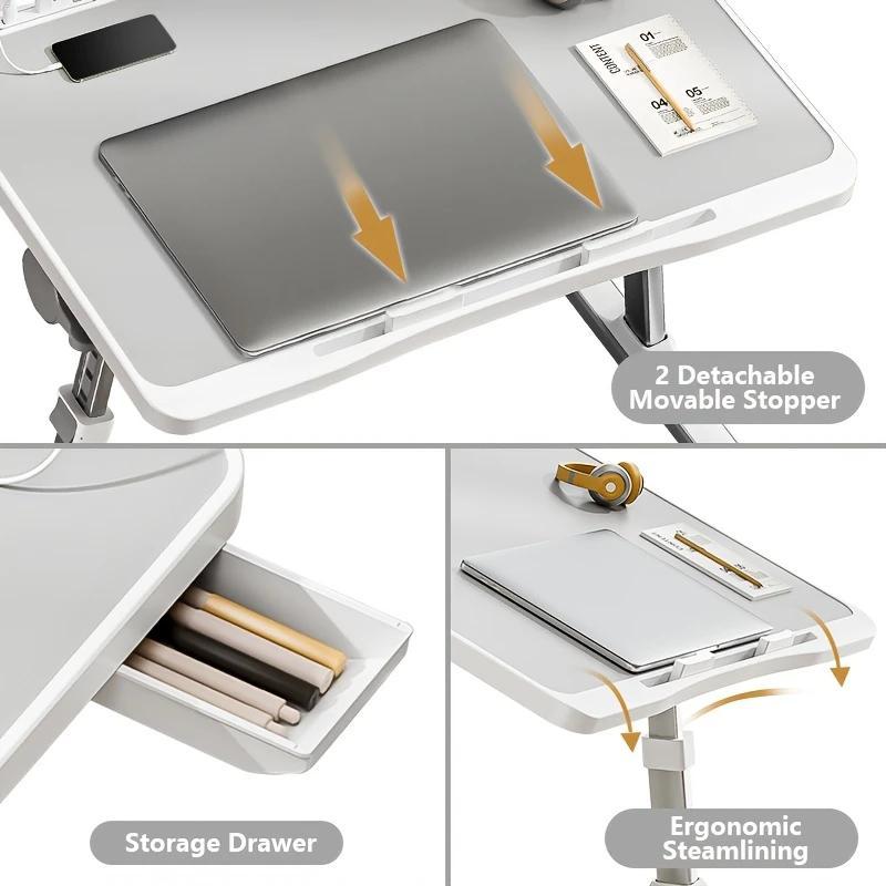 Lap Desk with Tablet Slot, Foldable Laptop Table with Storage Drawer for Bed，Portable Bed Desk for Laptop, Computer Tray with Cup Holder Notebook Stand Reading Holder for Couch Floor