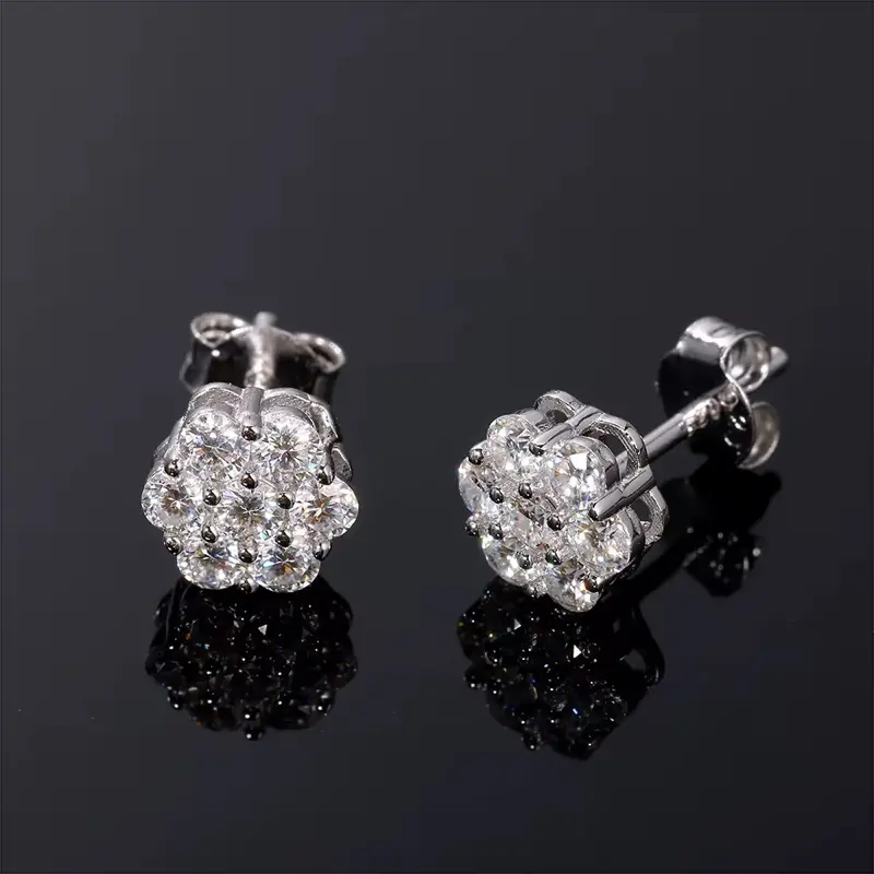 VVS Moissanite Cluster Flower S925 Silver Earrings