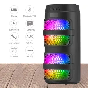 Dazone Party Bluetooth Speakers, Double 4“ Subwoofer, Bluetooth 5.0, TWS Paring, Stereo Sound, Deep Bass, Colorful lights/USB Play/AUX/TF Inputs