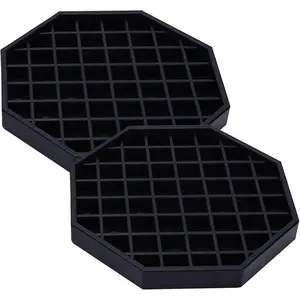 6" Octagon Black Plastic Coffee Countertop Drip Trays With Honeycomb Grid Pack of 2