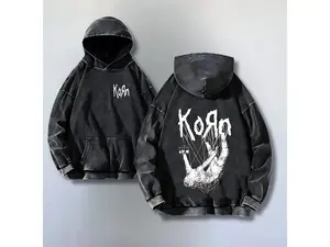 Korn Rock Band Vintage Washed Hoodie – Y2K World Tour Streetwear Sweatshirt, Loose Fit Concert Gift