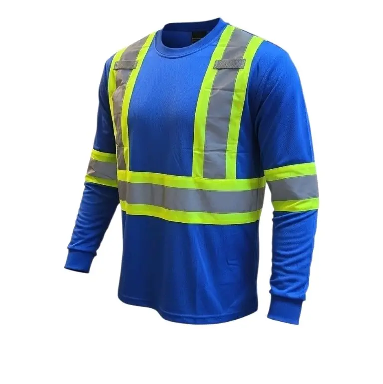 Long Sleeve Reflective Work Safety Shirt - Workwear Clothes with Functional Fabric and Pocket, Available in Blue, Black, Breathable
