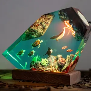 Coral Reef Figurines - With LED light inside - Wood and Resin Art - Unique Handmade Gift for Room Decor