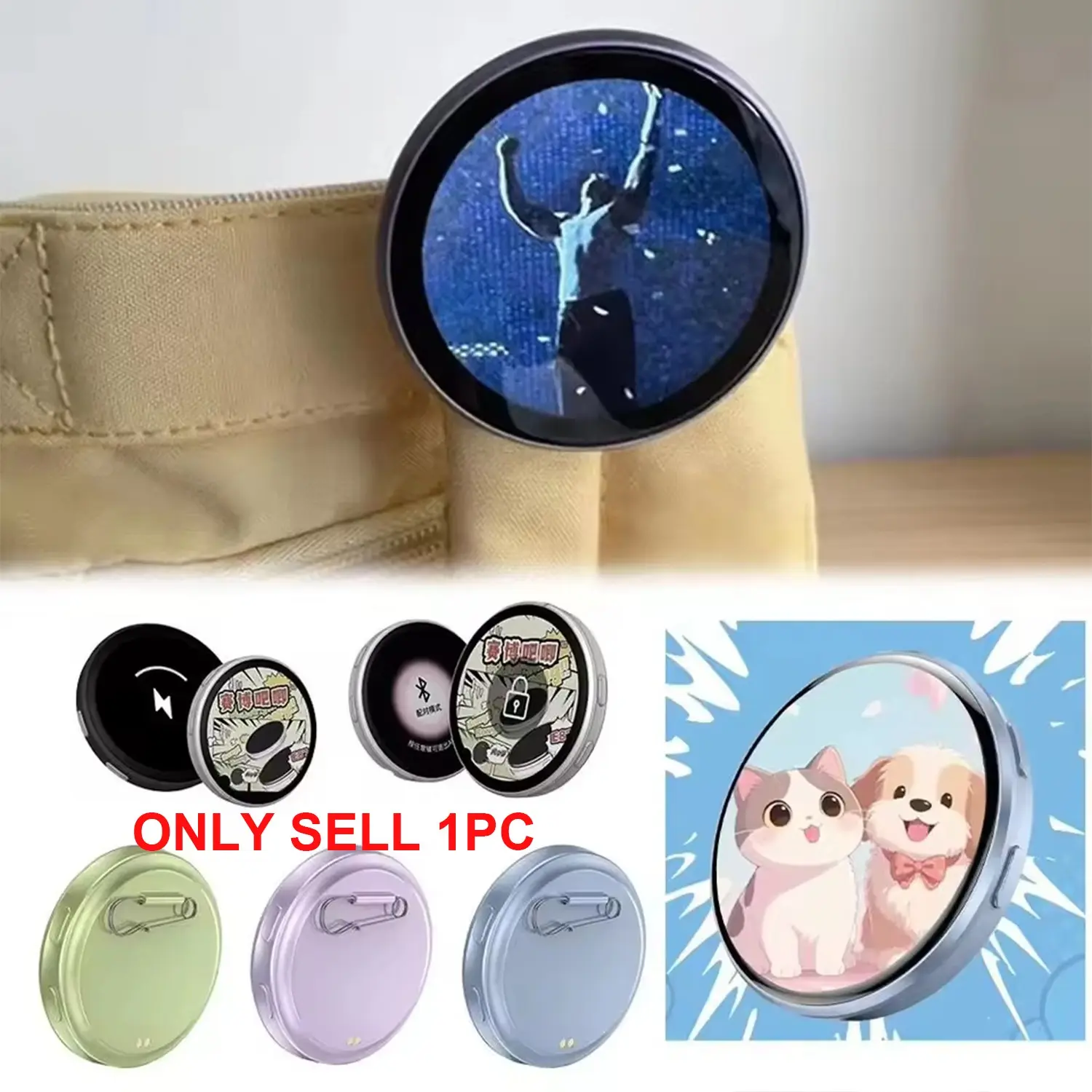 1.7 Inch HD Screen Electronic Smart Badge, Transmits Images and 15 Second Videos, Bluetooth-compatible 6.0, 30 Hour Rechargeable Battery, Dynamic Color Lights