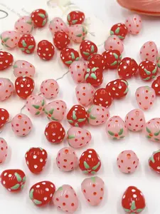 Hand-Painted Strawberry Beads DIY Jewelry Making Kit, Straight Hole Beads for Necklace Earrings Bracelet Accessories Materials