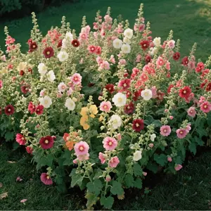 200pcs Mixed Color Hollyhock Seeds - Large Double Bloom Varieties, Perennial Hardy Flower Seeds, Suitable for Gardens, Flower Borders, Container Planting, Easy to Cultivate
