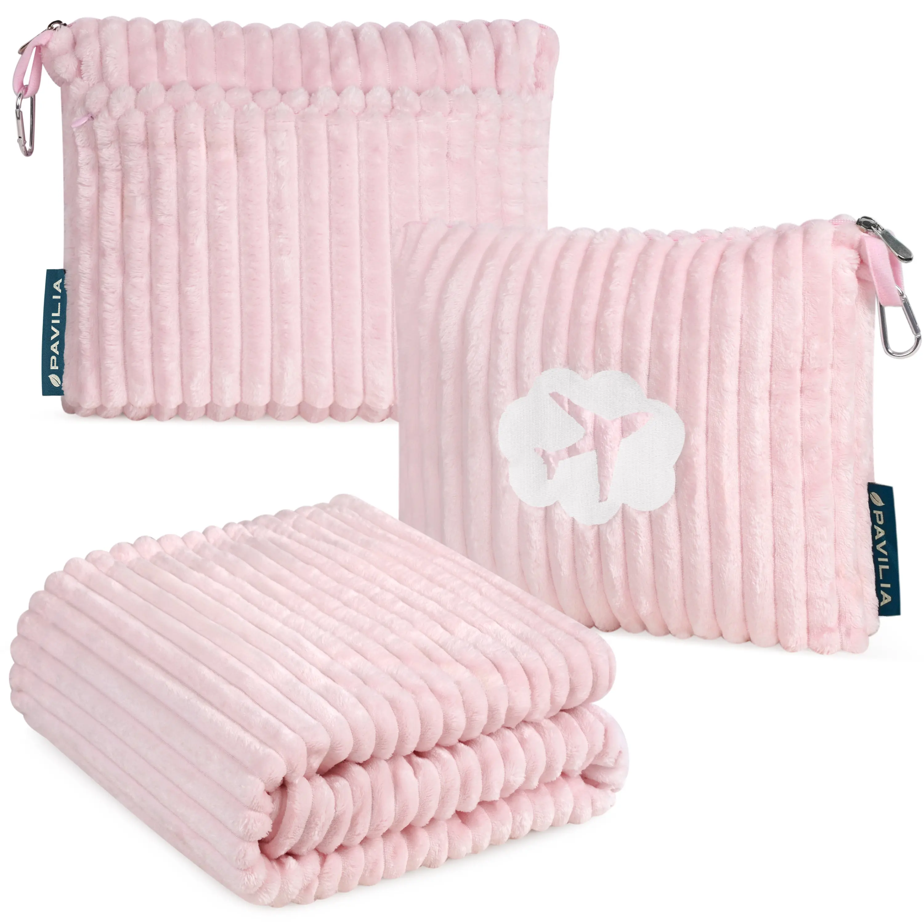 PAVILIA Travel Blanket Pillow Set - 65x40 Inches Compact Packable Airplane Blanket with Soft Pockets Bag, Luggage Strap, Travel Must Haves for Flight, Car Travelers Accessories Gifts