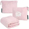 PAVILIA Travel Blanket Pillow Set - 65x40 Inches Compact Packable Airplane Blanket with Soft Pockets Bag, Luggage Strap, Travel Must Haves for Flight, Car Travelers Accessories Gifts