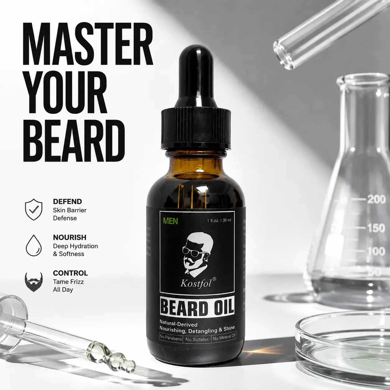 Beard Oil (30ml/1 fl.oz) — Premium Natural Nourishing Beard Conditioner | With Jojoba, Grape Seed & Turmeric Oil | Detangling, Softening & High Shine | Designed in USA