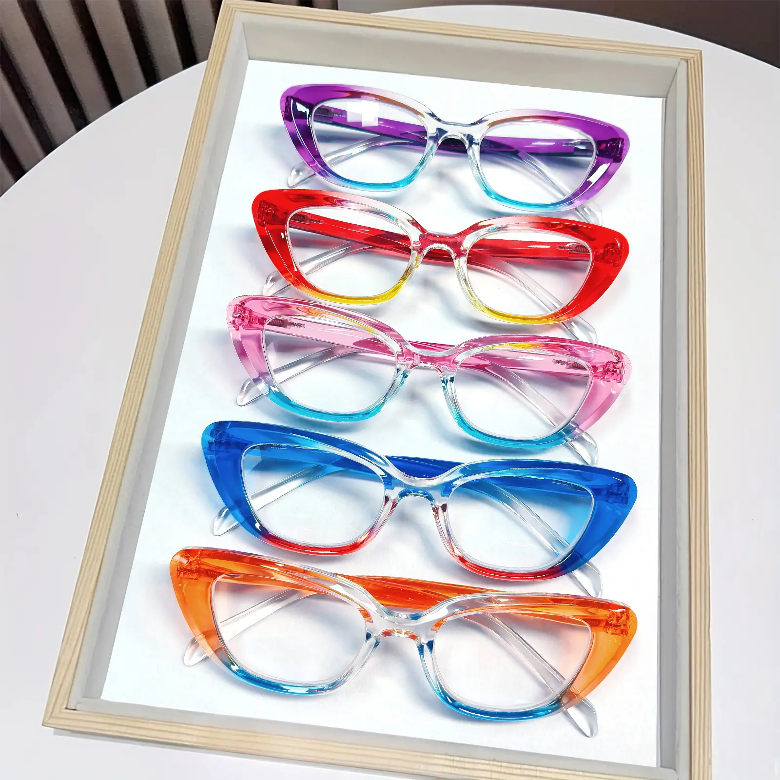 5-piece cat-eye reading glasses, with blue light blocking, PC frame, spring hinge, 0 - 6.0 degrees, suitable for Thanksgiving, Christmas party and New Year gifts