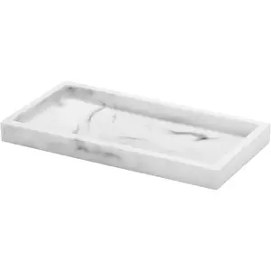 8 x 4 inch Resin Bathroom Vanity Tray Kitchen Sink Tray for Soap Dispenser Bathroom Countertop Organizer Holder for Perfume Soap Towel Bathroom Accessories, Mini White Marble