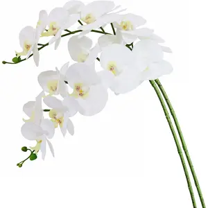 38 Inch Artificial Orchid Flowers  Artificial Phalaenopsis Flowers Branches Real Touch (Not Silk) Orchids Flowers for Home Office Wedding Decoration,Pack of 6 (White)