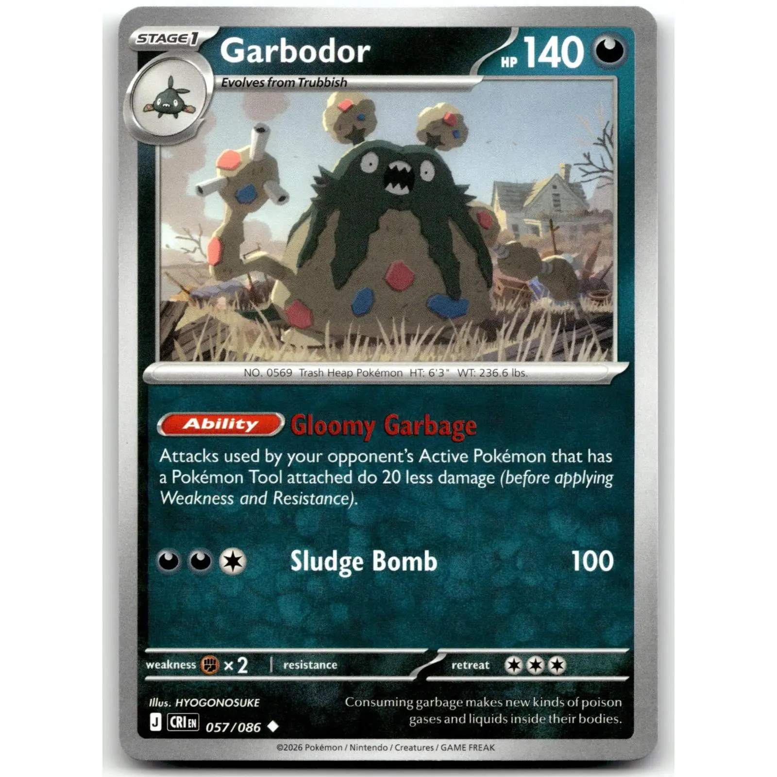 Garbodor 057/086 Uncommon Pokemon Card Single - Chaos Rising Set, Near Mint Condition