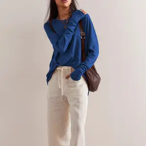 USBOUTIQUECHIC Chic Women's Long Sleeve Shirts Loose Fit Casual Fall Tops with Scoop Neck Design for Everyday Wear