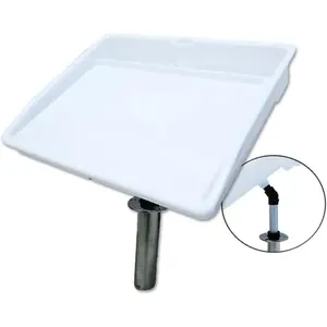 Marine Bait Cutting Board for Boat - Adjustable Fish Cleaning Filet Table with Compartments, Knife Slots, and Engraved Fish Scale | Easy to Transport & Store (Rod Holder Mount) White