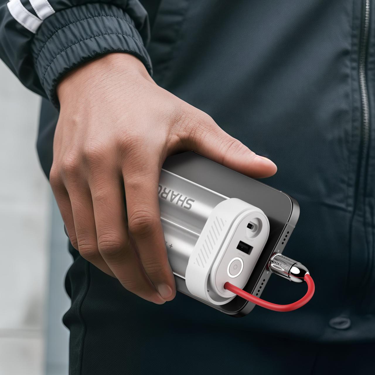 SHARGE Power Bank 10000mAh 30W Portable Charger with Built-in Type C Cable USB-C and USB-A Port Battery Pack for iPhone 17/16/15 Galaxy S25 iPad Pixel 9