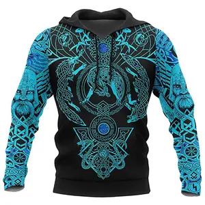 Viking Digital Printed Pullover Sweater Men's Casual Sports Hoodie