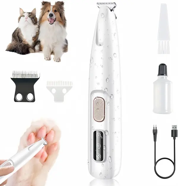 Pet Micro Precision Trimmer, Multifunctional Pet Hair Trimmer Waterproof Rechargeable Shaver with LED Light for Paws Eyes Ears Face Buttocks for Small Dogs and Cats，50dB Quiet Shave.