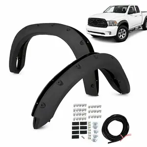 4PCS Pocket Rivet Style Fender Flares for Dodge Ram 1500 2009–2023, Black Bolt-On Wheel Arch Fender Trim Kit