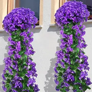 2/4PCS Artificial Hanging Flowers Fake Violet Flower Wall Wisteria Basket Hanging Garland Vine Orchid Flowers Indoor Outdoor Decor