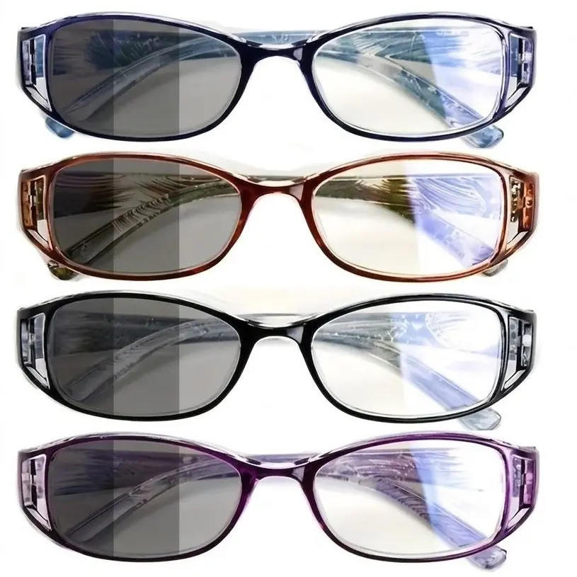 Unisex Full Frame Reading Glasses (4 Pairs) - Stylish Rectangular, Photochromic, High-Definition Lenses, Elegant Ultra-Light, Ideal Gift Choice for Eye Care