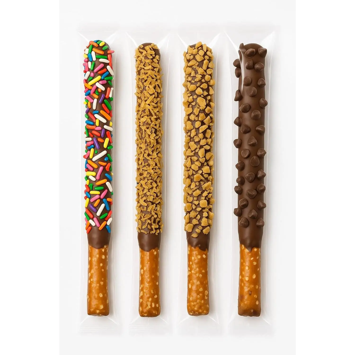 Chocolate Dipped Pretzel Rods Variety Pack – 20 Count – Sprinkles, Toffee, Coconut & Chocolate Chip – Individually Wrapped Gourmet Snack – Fresh Made to Order – Sweet & Salty Treat
