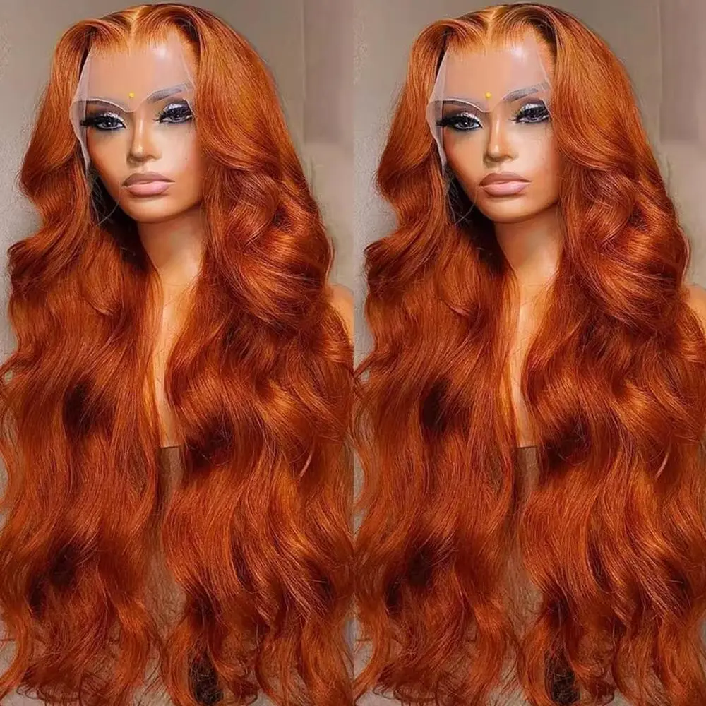 Ginger Orange Colored 13X4 HD Lace Front Wigs 180% Density With Baby Hair Human Hair Can Be Restyled Natural Hairline Ginger Orange Pre Plucked For Woman