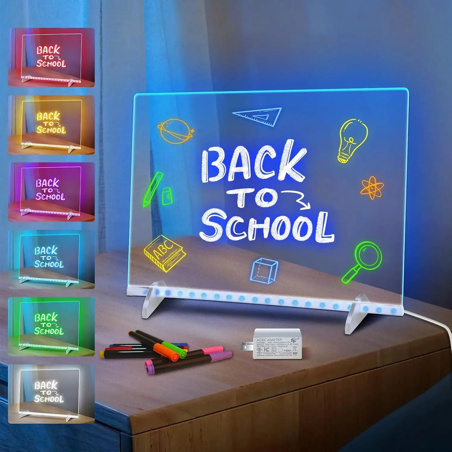 GMOX LED Writing Board with Colorful Markers, Light Up Dry Erase Message Board with Adjustable Brightness, Reusable Desktop Drawing & Note Board for Kids Students Home Office Back to School