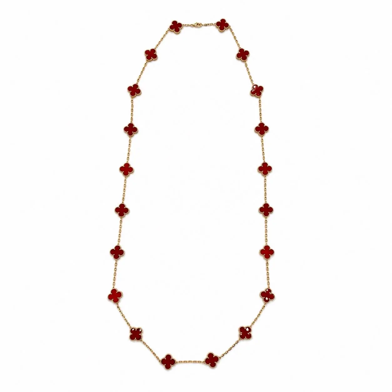 Pre-owned CALUXJ Van Cleef & Arpels 18K Yellow Gold 20 Motifs Carnelian Vintage Alhambra Necklace