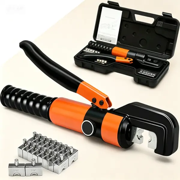 10-Ton Force Hydraulic Wire Crimping Tool with Spring-Loaded Handle, 9-Die Set, for 12-2/0 AWG Battery Cable Lugs, 1/8" Stainless Steel Railing Terminals, Marine & Electrical Work