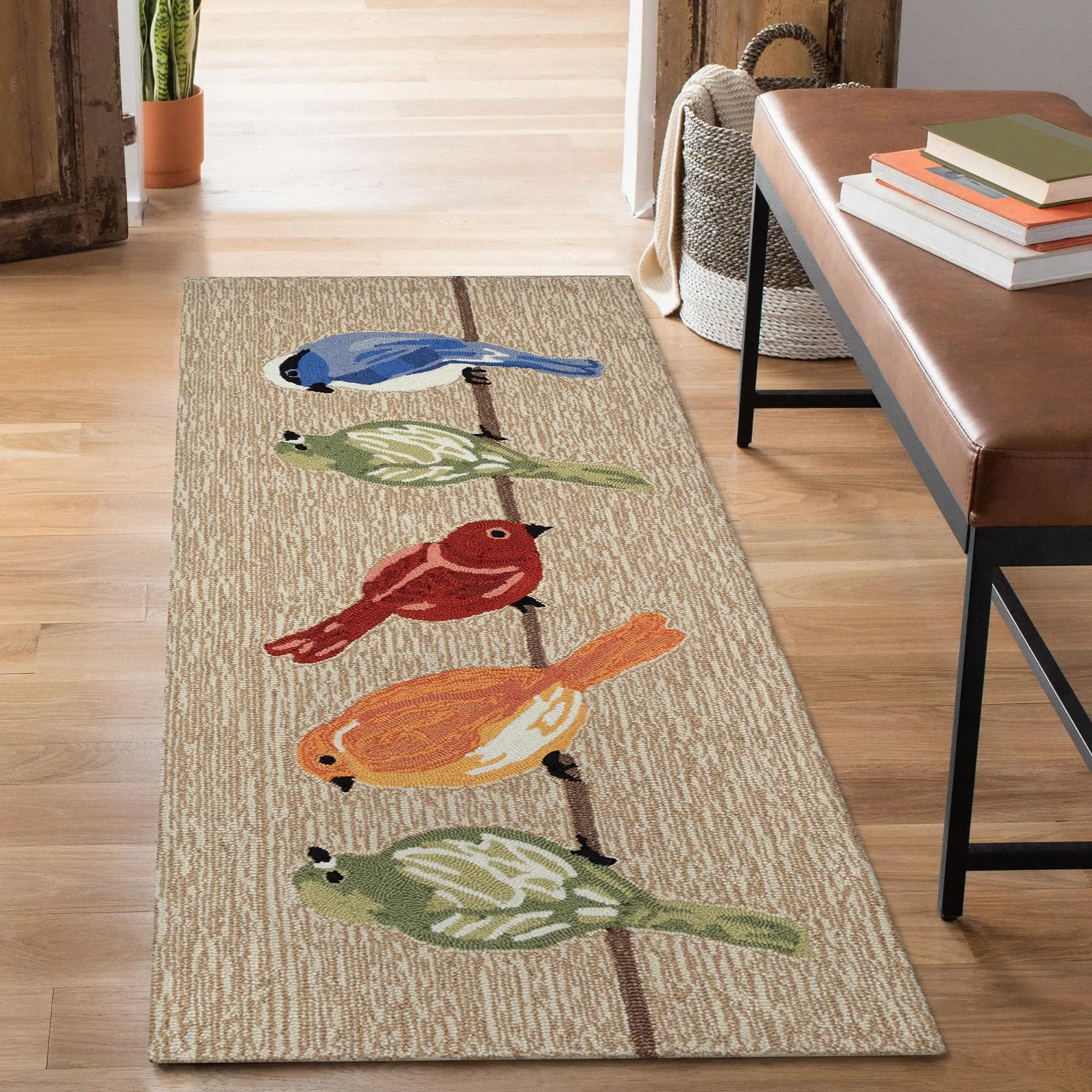 Lush Decor FrontPorch Indoor/Outdoor Hand Tufted Durable Area Rug - Transitional casual Home Nature Neutral  (Birds)