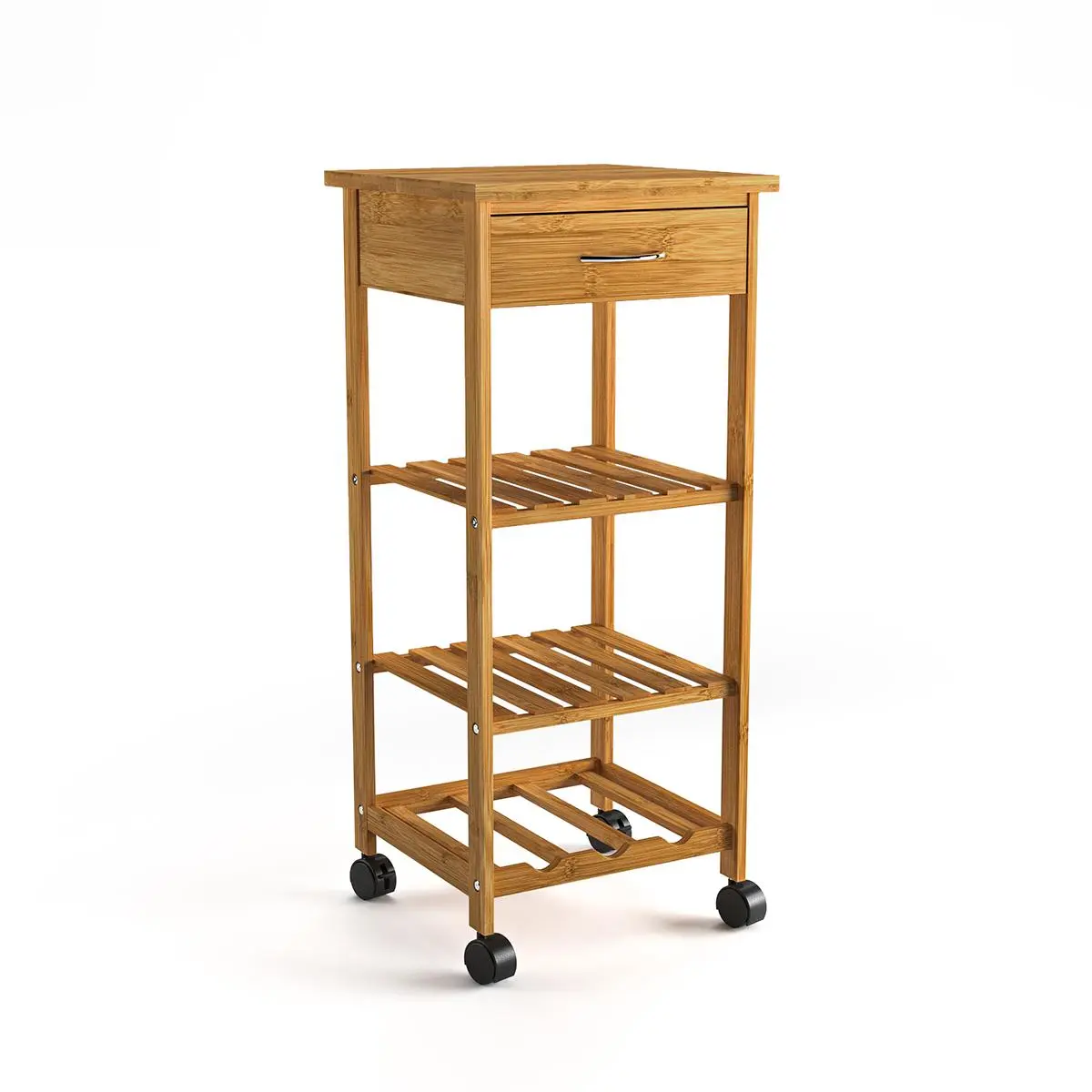 24/7 Shop at Home Mart Bamboo Wooden Kitchen Serving Trolley Cart Mobile Bamboo Storage Shelf Lockable Casters & Drawer Organiser Storage Cart, Kitchen Pantry Cabinet