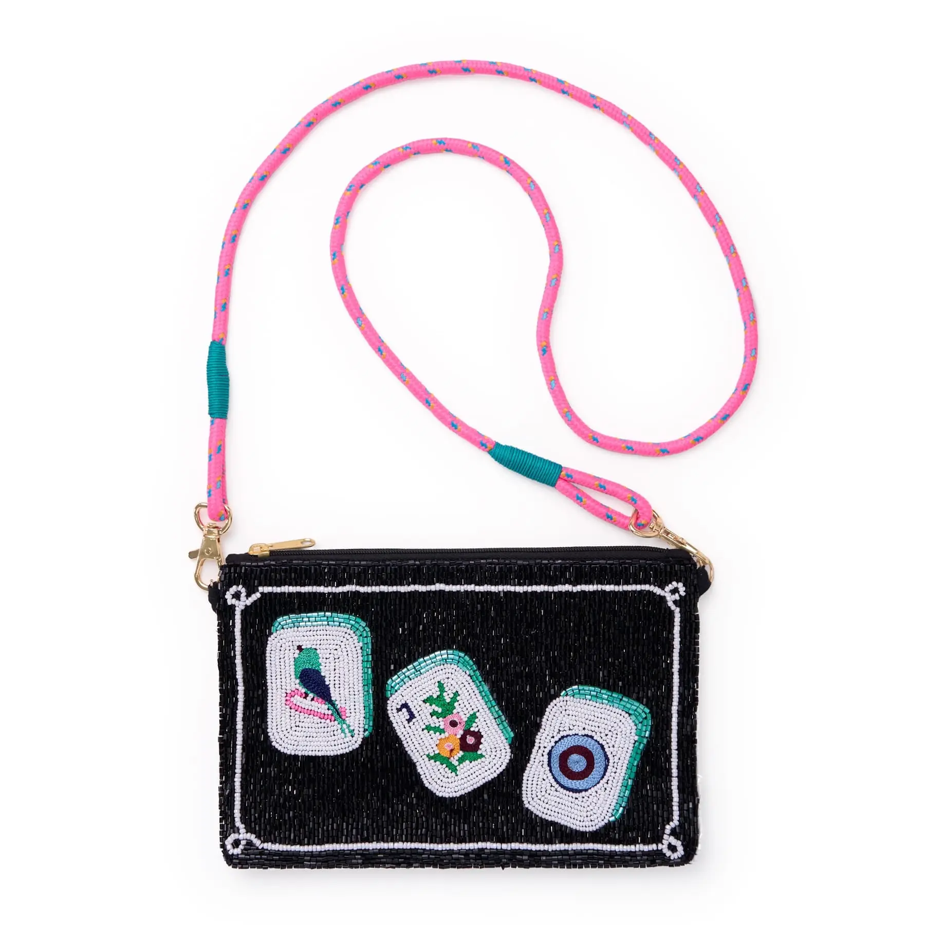 Leila Mahjong Seed Bead Clutch With Strap