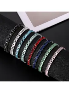 Baguette Cut Cubic Zircon Tennis Bracelet, Silver Plated Stackable Bangle, Colorful Fashion Jewelry for Women