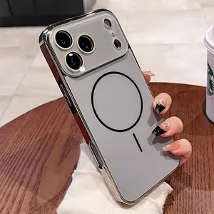 Luxury Magnetic Electroplate Shockproof Matte Original Color 17 Pro Max Phone Case with Lens Protector for iPhone Magsafe 17 16 Plus 15 14 13 12 11 Wireless Fundas Cover for Women Girls