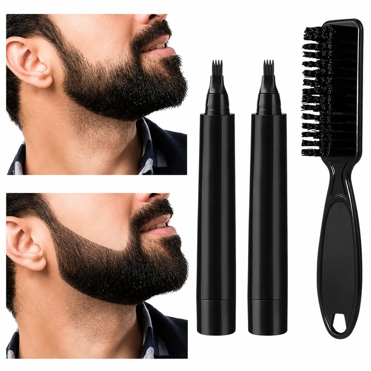 Men's Beard Pens (2-Pack)-Waterproof, Long-Lasting, for a Fuller, Defined Beard + FREE BEARD BRUSH