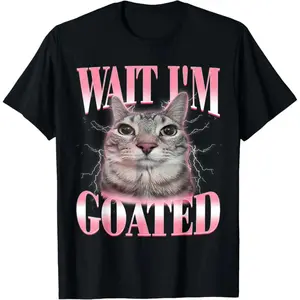 🐱 Funny Goated Cat Meme T-Shirt – Silly Brainrot Cat Tee, "Wait I’m Goated" Saying Shirt, Viral Meme Graphic Tee, Unisex Casual Top for Men Women Kids, Trendy TikTok Humor Shirt, Birthday/Christmas Gift