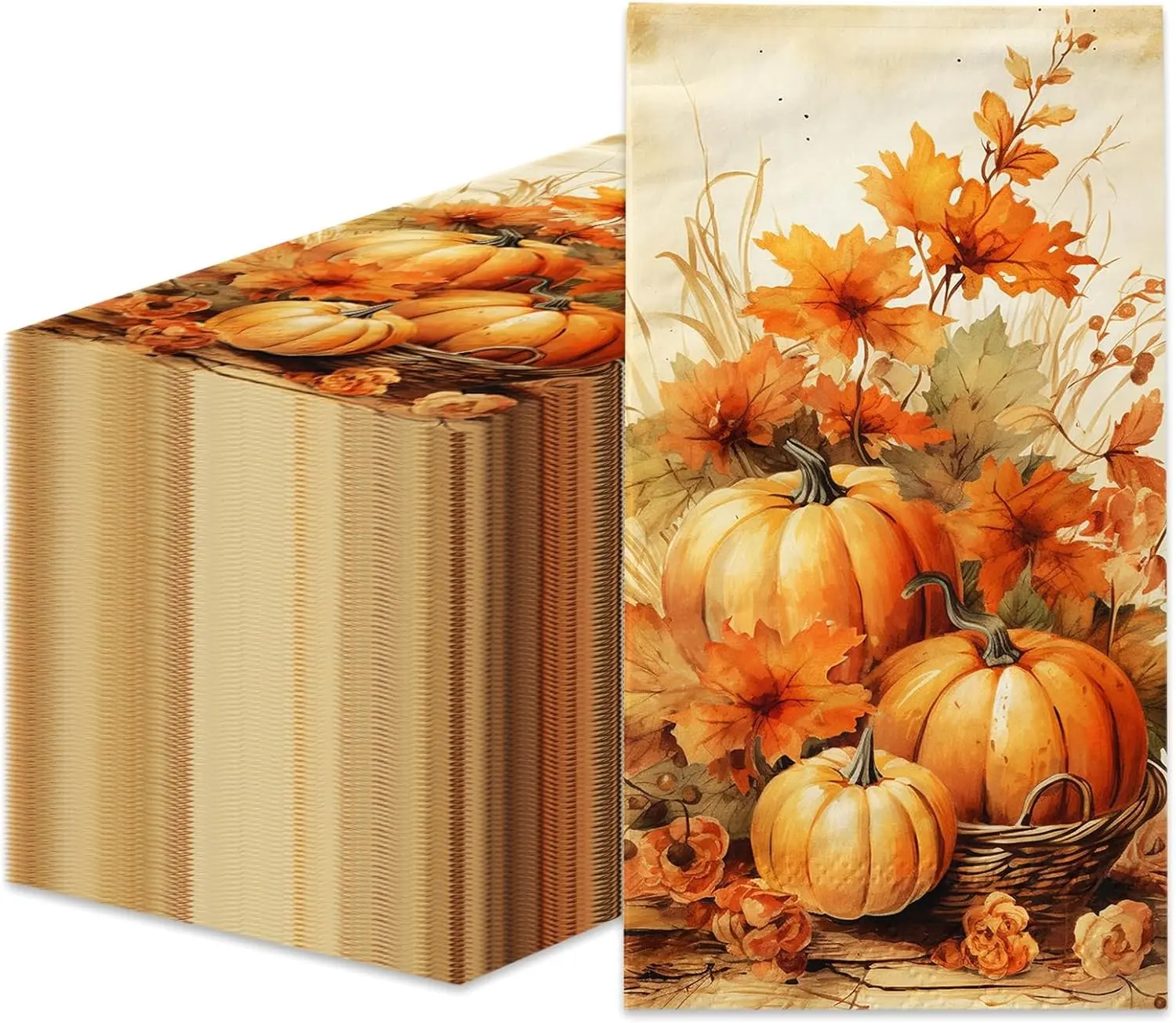 100Pcs Fall Pumpkin Paper Napkins Watercolor Floral Thanksgiving Napkins Fall Party Decorations Orange Autumn Luncheon Napkin Disposable for Harvest Wedding Birthday Party Dinner Kitchen Bathroom