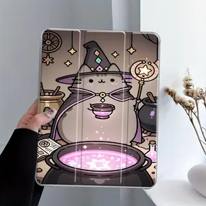 Kawaii Witch Cat Folding Stand, Adjustable Stand Case for iPad, Magic Potion Transparent Acrylic Hard Back, Pencil Slot & Charger Slot, Scratch-Resistant Slim Protective Cover for iPad 10.2, Mini, Adjustable Holder, Tablet Holder