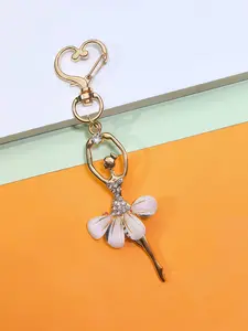 Dancing Girl Charm DIY Jewelry Accessory Cute Rhinestone Ballet Girl Car Keychain Gift, Adorable Dance Party Decoration