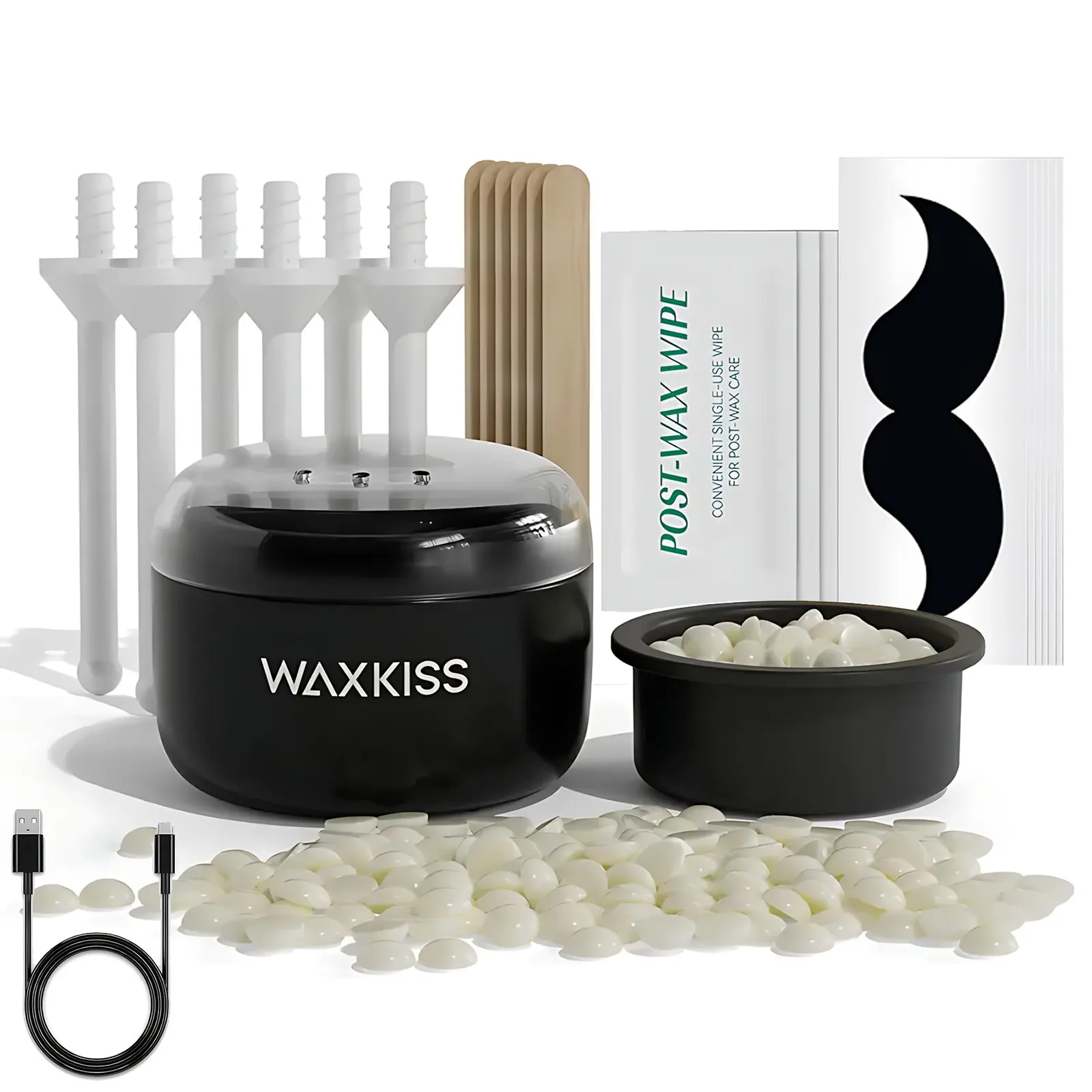 Depilatory, Hair Removal, Wax Warmer Machine, Mini USB Heated Wax Pot + Depilatory Wax Beans + Wooden Stick + Cleaning Wet Wipes, Smart Temperature Control, Waxing Kit Set