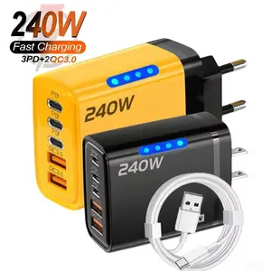 5 in 1 GaN USB C Desktop Charger 240W Fast Charge Phone Adapter 10A Type C Cable For iPhone Samsung Xiaomi EU/US/UK Plug Charger fast wall charger