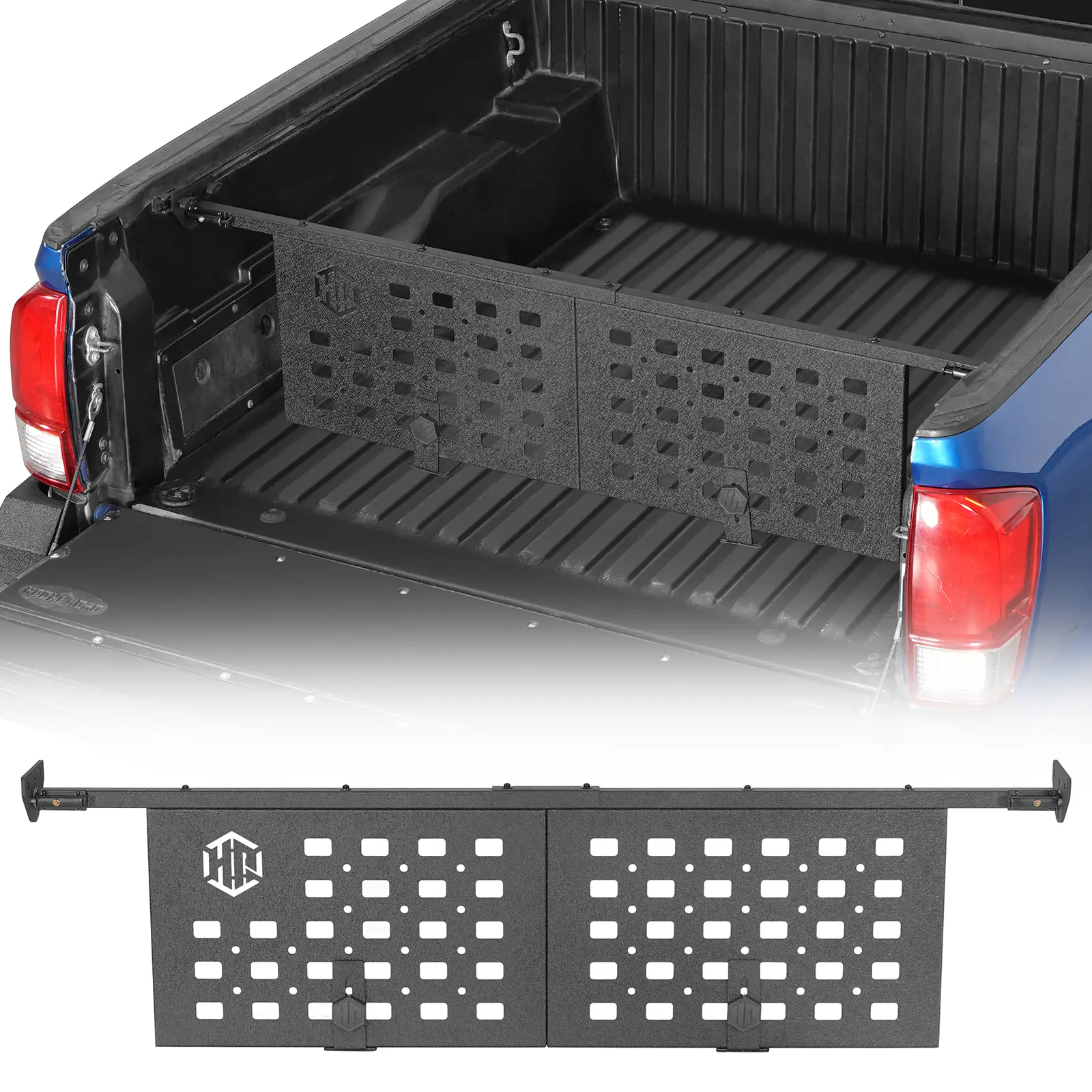 Hooke Road Truck Bed Cargo Manager Divider, 3/32 in Steel Square Tube Car Accessory, Adjustable Support Rear Cargo Organizer Stowing & Tidying for 2005-2023 Toyota Tacoma, Helps Keep Truck Bed Organized on Rough Terrain Drives, Pickup Truck Accessories