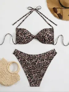 Two-Piece Set Plus Size Leopard Print Bikini Set, Casual Fashion Chic Swimsuit for Beach Holiday Vacation, Women's Swimwear for Summer