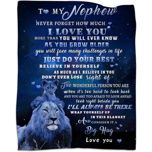 to My Nephew Gifts Blanket from Uncle, Blue Lion Blankets for My Nephew, Gifts from Uncle or Aunt, Christmas Auntie to Nephews Birthday Gift Super Soft Flannel Blanket for Bed Sofa Decor 80"x60", Printed on One Side with a Plain White Back, Halloween Than